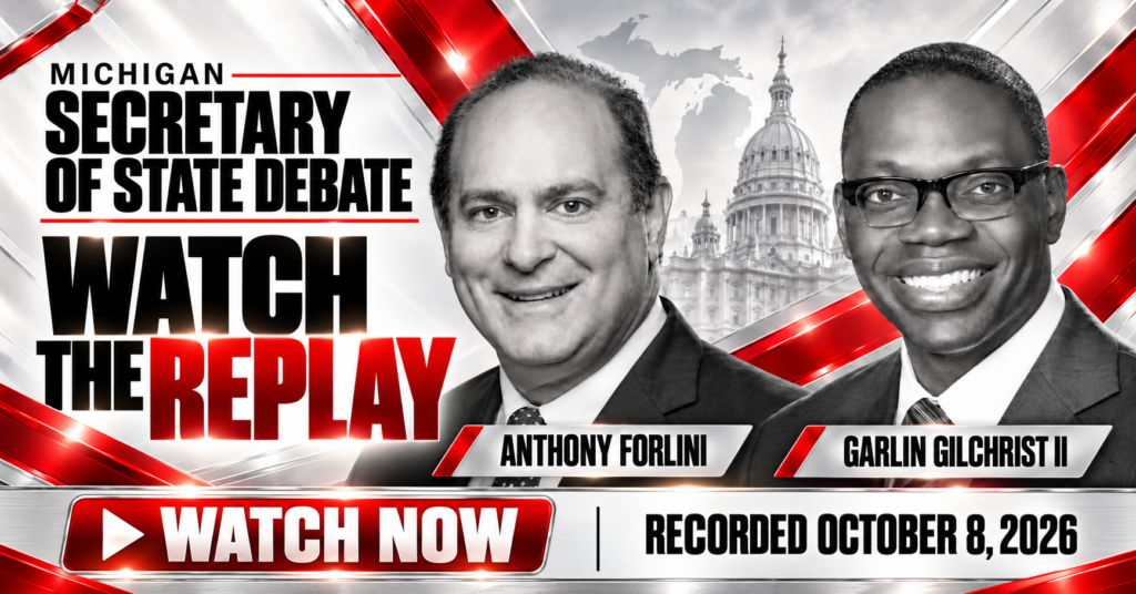 Watch the replay: Michigan Secretary of State debate. Anthony Forlini & Garlin Gilchrist II. Recorded October 8, 2026.